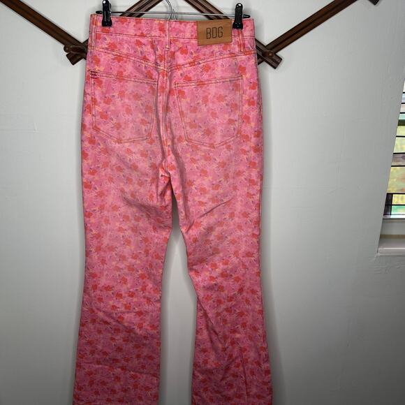 BDG Urban Outfitters Pink Floral Hi Rise Flare Jeans - Picture 4 of 6